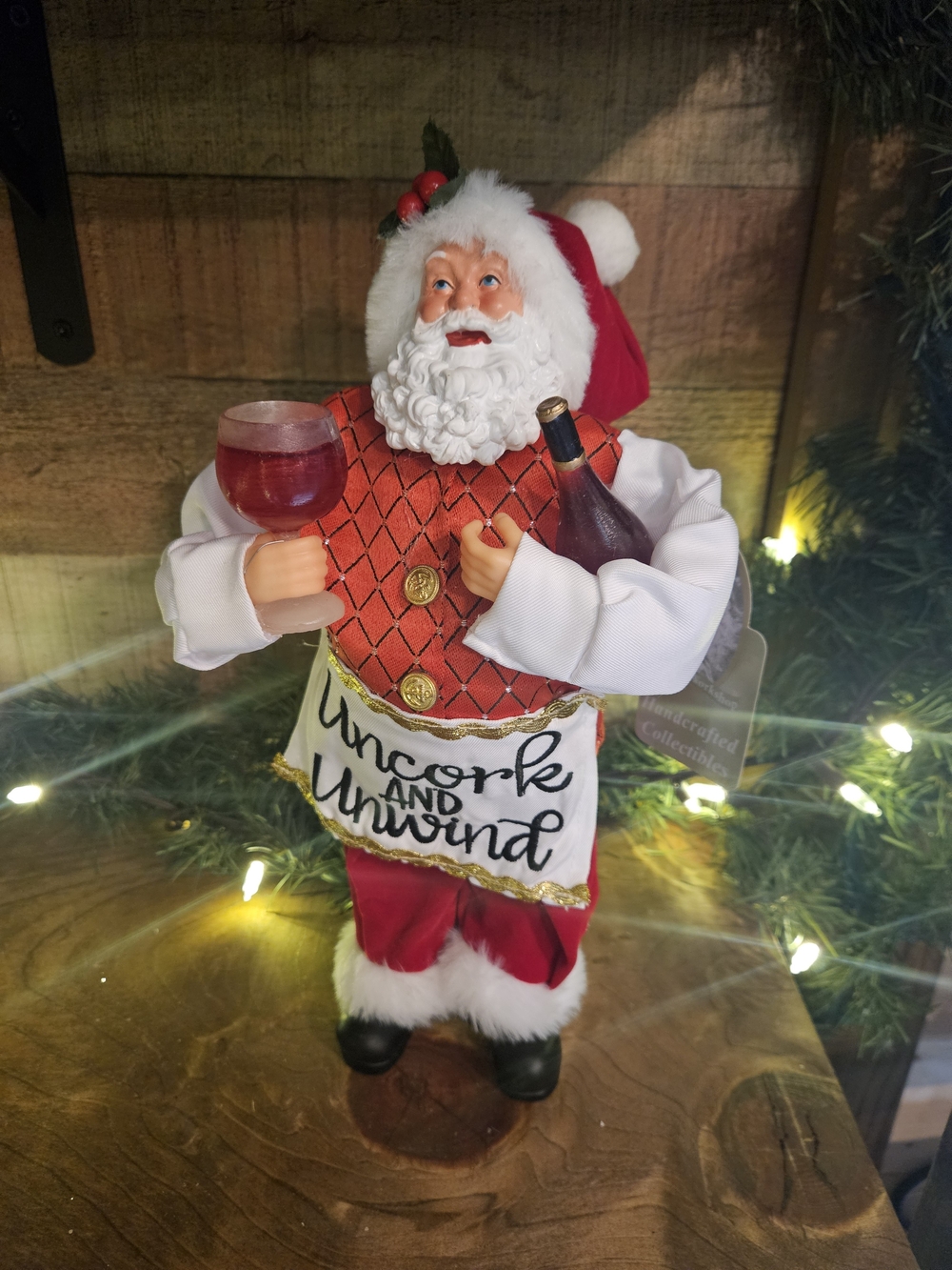 Uncork and Unwind Red Santa Holiday Figurine
